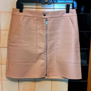 Pink Faux Leather Zip Skirt w/ Pockets